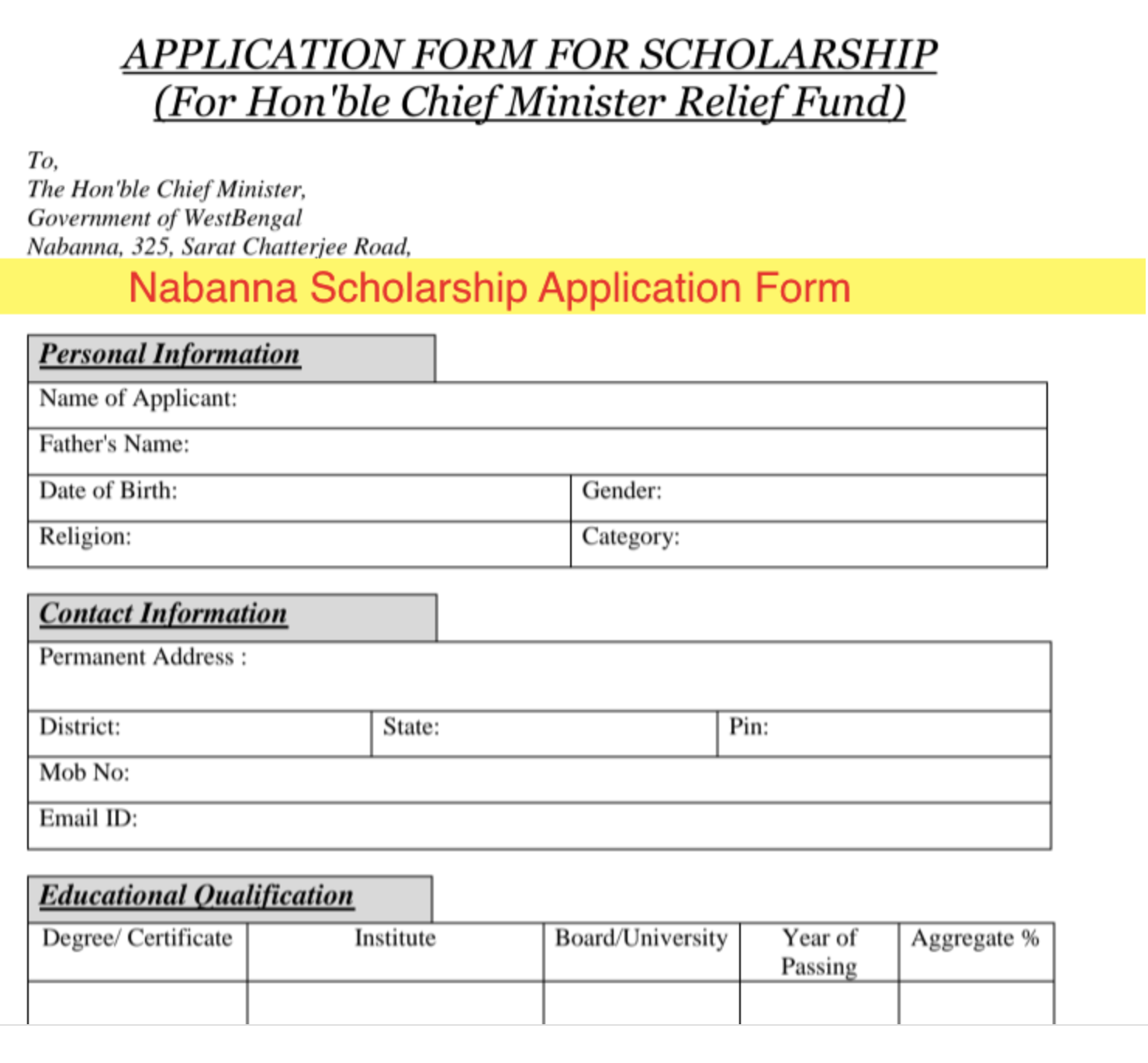 Nabanna Scholarship 2024 Application Form PDF, Eligibility {জেনে নিন}